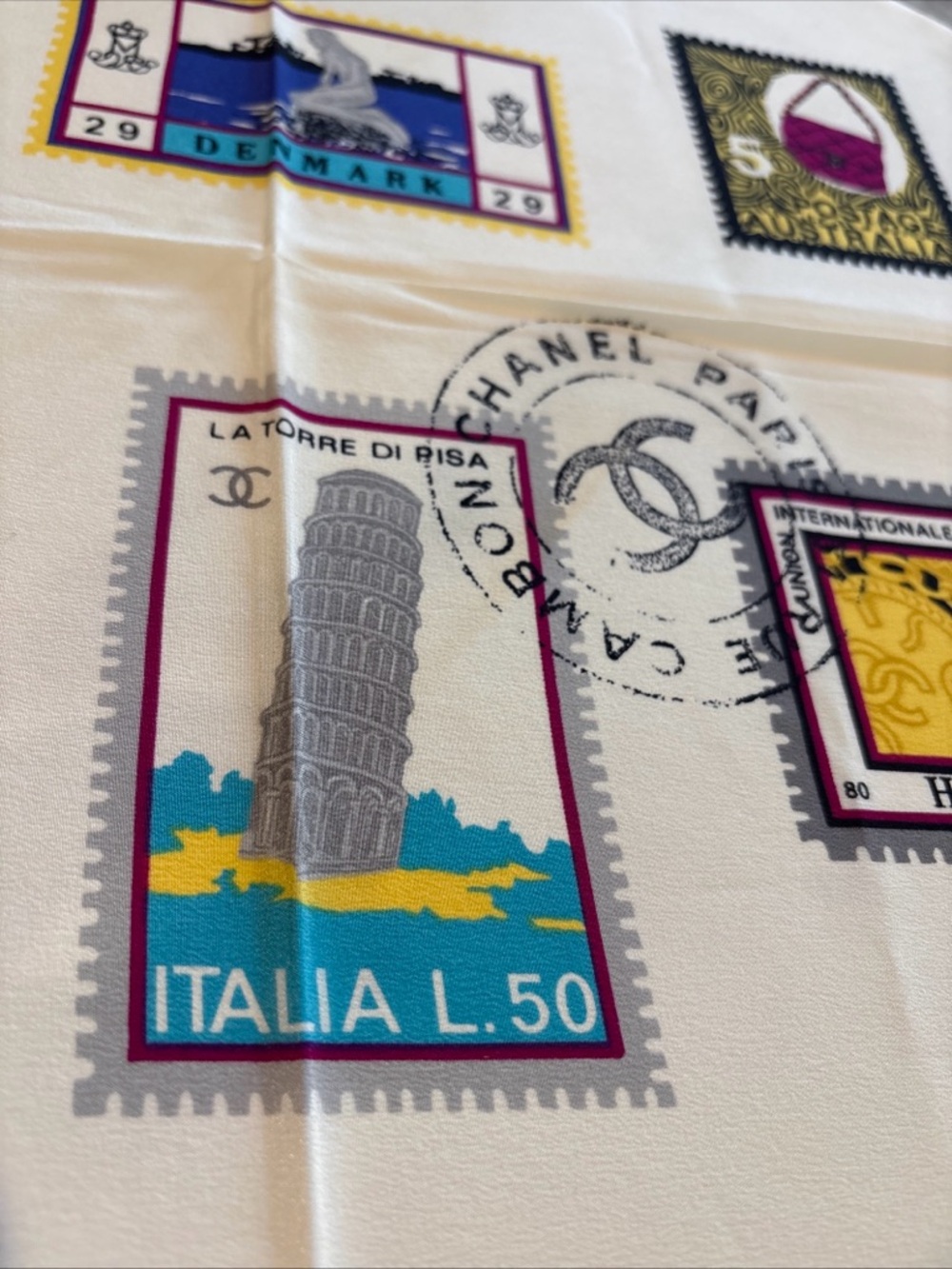Chanel Scarf Stamps 100% Silk made in Italy - Picture 3 of 10